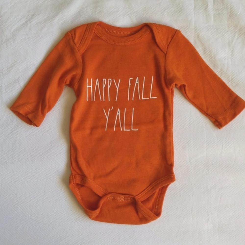 rae dunn baby happy fall graphic long sleeve bodysuit diaper shirt 0-3 months